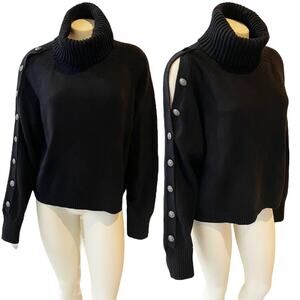 L'Agence Kenny Coldshoulder Turtleneck Button Sleeve Black Medium